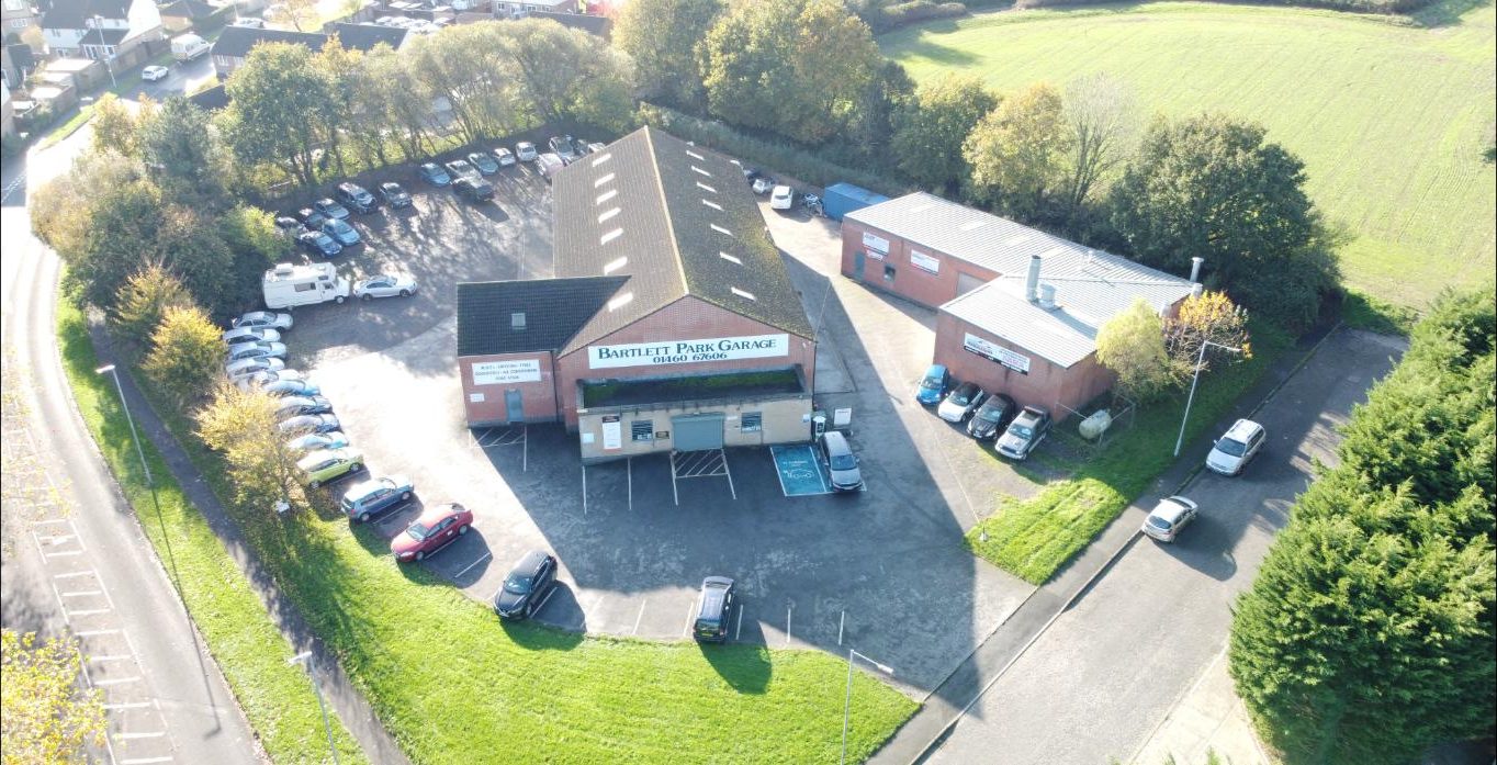 Aerial view of Bartlett Park Garage on Thorndun Park Drive, Chard